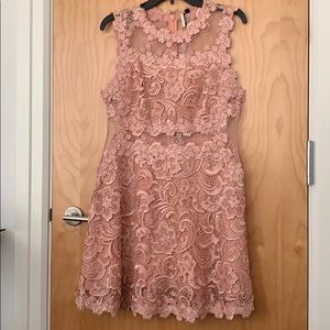 Top Shop Open Back Lace Pink Floral Skater Dress